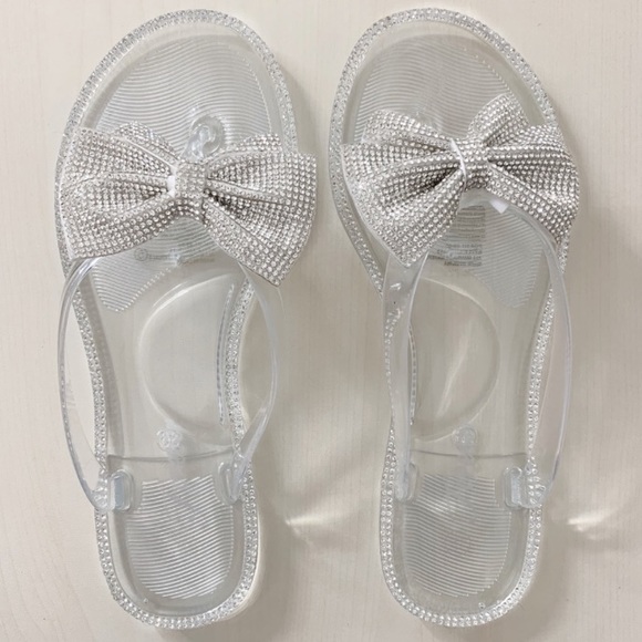 Clear Jelly Rhinestone Bow Thong Sandals - Picture 4 of 9